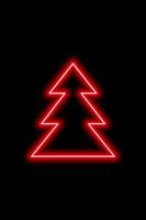 Simple red neon shape of a Christmas tree on a black background. Vector illustration