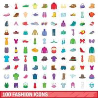 100 iconos de moda, estilo de dibujos animados vector