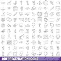 100 presentation icons set, outline style vector