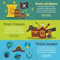 Pirate attribute banner horizontal set, flat style vector