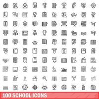 100 iconos escolares establecidos, estilo de esquema vector