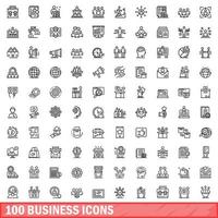 100 business icons set, outline style vector