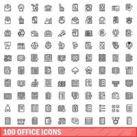 100 iconos de oficina establecidos, estilo de esquema vector