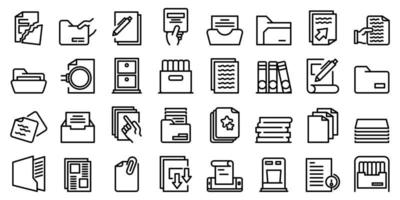 Storage of documents icons set, outline style vector