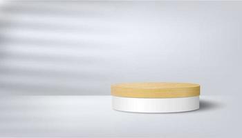 escenario minimalista abstracto con un podio de madera sobre un fondo blanco con sombras. presentación de productos, diseño, demostración de productos cosméticos, pedestal de escenario o plataforma. vectores 3d