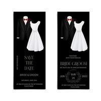 Vector business cards with elegant dress and tuxedo. Invitation flyer for the holiday