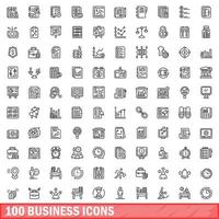 100 business icons set, outline style vector