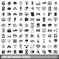 100 network icons set, simple style vector