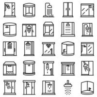 Shower stall icons set, outline style vector