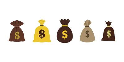 Money bag icon set, flat style vector