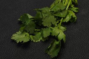 hojas frescas de cilantro verde maduro foto