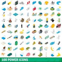 100 power icons set, isometric 3d style vector