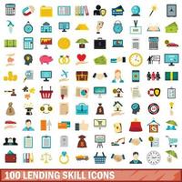 100 lending skill icons set, flat style vector