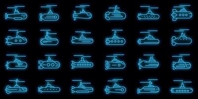 Submarine icons set vector neon