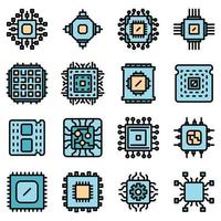 Processor icons set vector flat