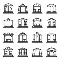 Gazebo icons set, outline style vector