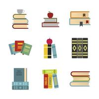 Kit of books icon set, flat style vector