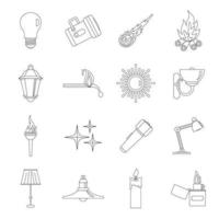 Light source symbols icons set, outline style vector