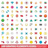 100 elementos gráficos, conjunto de iconos de estilo de dibujos animados vector