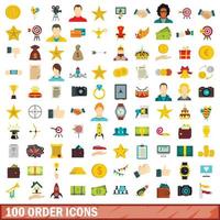 100 order icons set, flat style vector