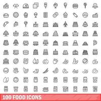 100 iconos de alimentos, estilo de esquema vector