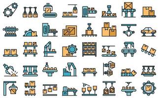 Serial production icons set line color vector