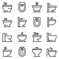 Bidet icons set, outline style vector