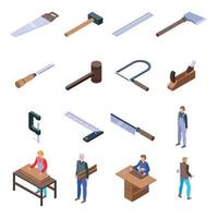 Carpenter icons set, isometric style vector