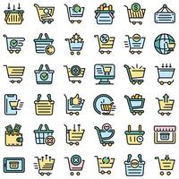 Cart supermarket icons set vector flat