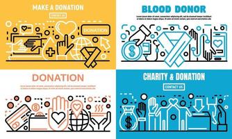 Donations banner set, outline style vector
