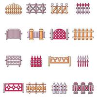 Different fencing icons set, cartoon style vector