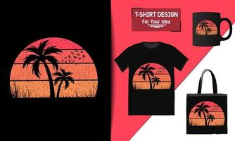 verano elegante camiseta playa árbol vector diseño playa fiesta impresiones sobre el tema