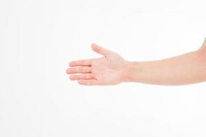 Greeting hand. Caucasian arm. Mock up. Copy space. Template. Blank. photo