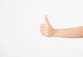 hand showing one or like count isolated on white background. Mock up. Copy space. Template. Blank. photo