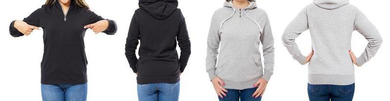 set of female hoodie mock up isolated over white background photo