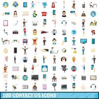 100 en contacto con nosotros, conjunto de iconos de estilo de dibujos animados vector