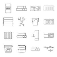 conjunto de iconos de materiales de construcción, estilo de esquema vector