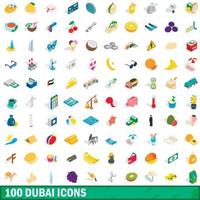 100 dubai icons set, isometric 3d style vector