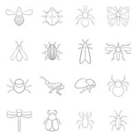 esquema de conjunto de iconos de insectos vector