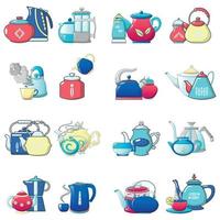 Teakettle icons set, cartoon style vector