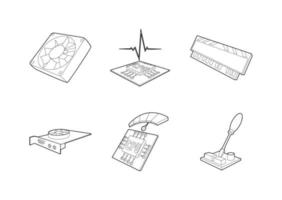 Pc parts icon set, outline style vector