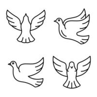 Dove icons set, outline style vector