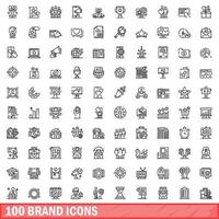 100 brand icons set, outline style vector