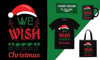 We wish Merry Christmas of Festive Elements typographic quote background T-shirt, mug design vector