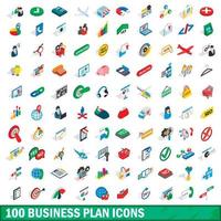 100 business plan icons set, isometric 3d style vector