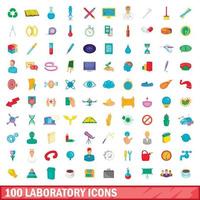 100 laboratory icons set, cartoon style vector