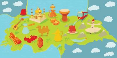 Turkey travel map horizontal banner, cartoon style vector