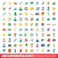 100 coworking icons set, cartoon style vector