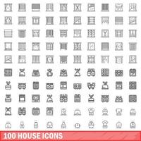 100 house icons set, outline style vector