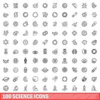 100 science icons set, outline style vector